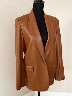 Zara Cognac Faux Leather Single-Button Blazer